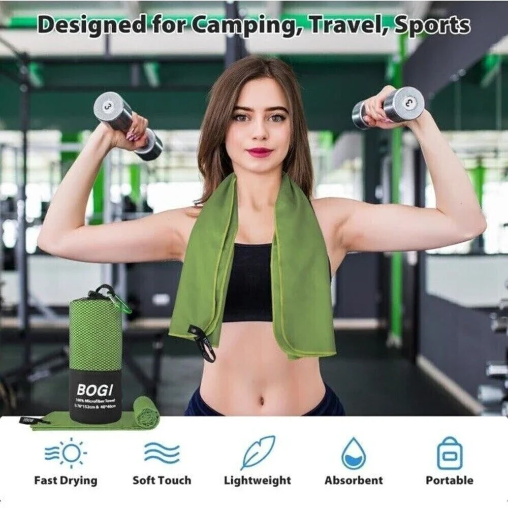 Microfiber Travel Sports Towel Quick Dry Lightweight Absorbent Camping Green